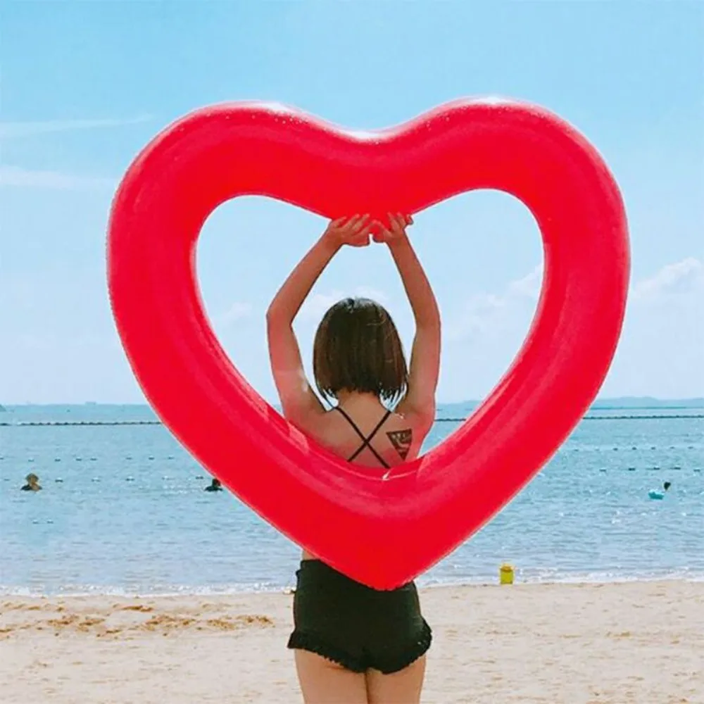 

90CM/120CM Sequins Heart Swimming Ring Pool Life Buoy Water Sports Toys Inflatable Lifebuoy Thickened Peach Heart Swim Ring