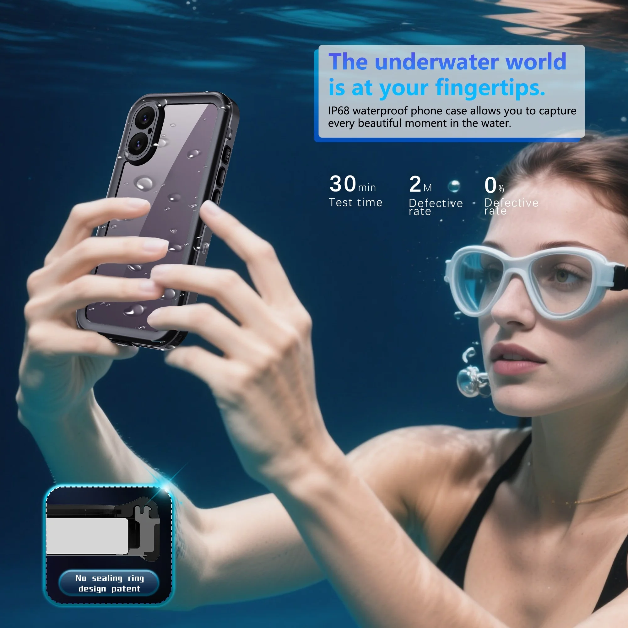 Ultimate Waterproof Phone Case with Floating Ring – Minimalist Design, IP68 Protection