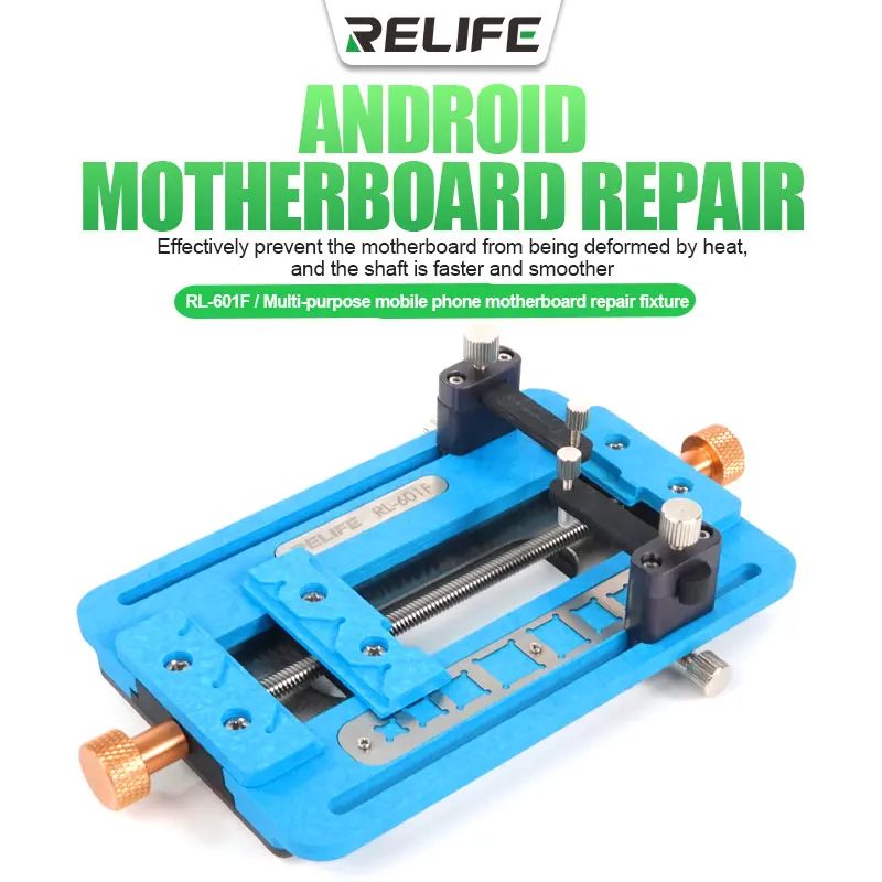 

RELIFE RL-601F Mobile Phone Motherboard Positioning Track Dual Clamps Universal for PCB Holder CPU IC Glue Removal Fixture