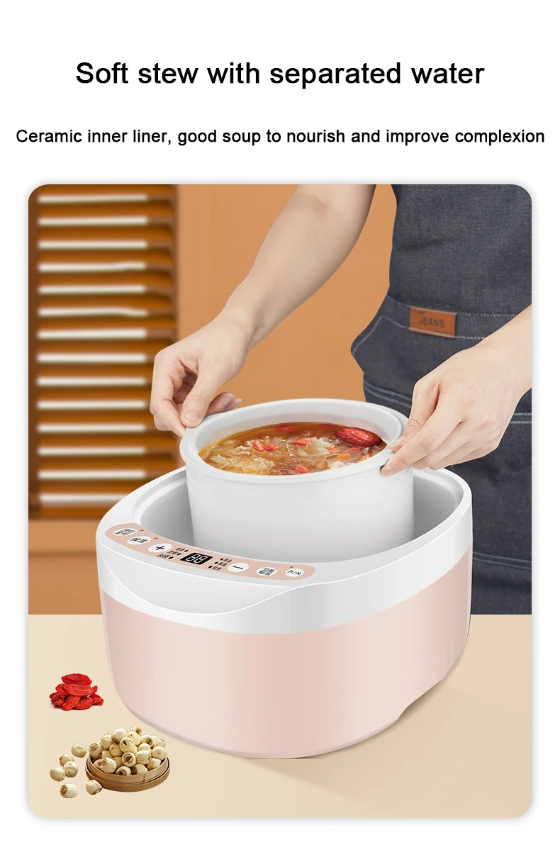 Description Picture 4 of itemDMWD Intelligent Slow Cookers Electric Timing Food Steamer 5 Liner 2L Ceramic Multifunctional Water Stewing Soup Porridge Pots