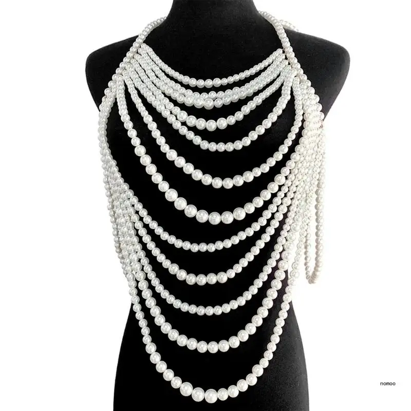 Multi Layer Imitation Pearl Black Chain Body Chain