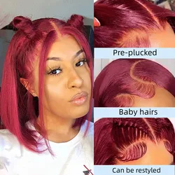 Burgundy 13x4 Lace Front Human Hair Bob Wig 99J Short Bob Cut 13x4 Lace Frontal Wigs Human Hair Straight Human Hair Bob Wigs