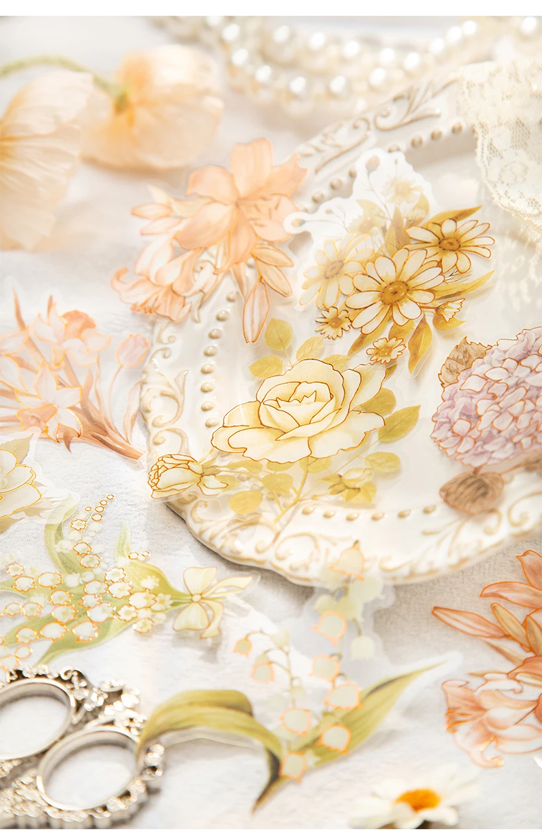 20 pcs/pack Bronzing Flowers Stickers Set Decorative Adhesive Diy Scrapbooking Diary Album Collage material Stationery Sticker