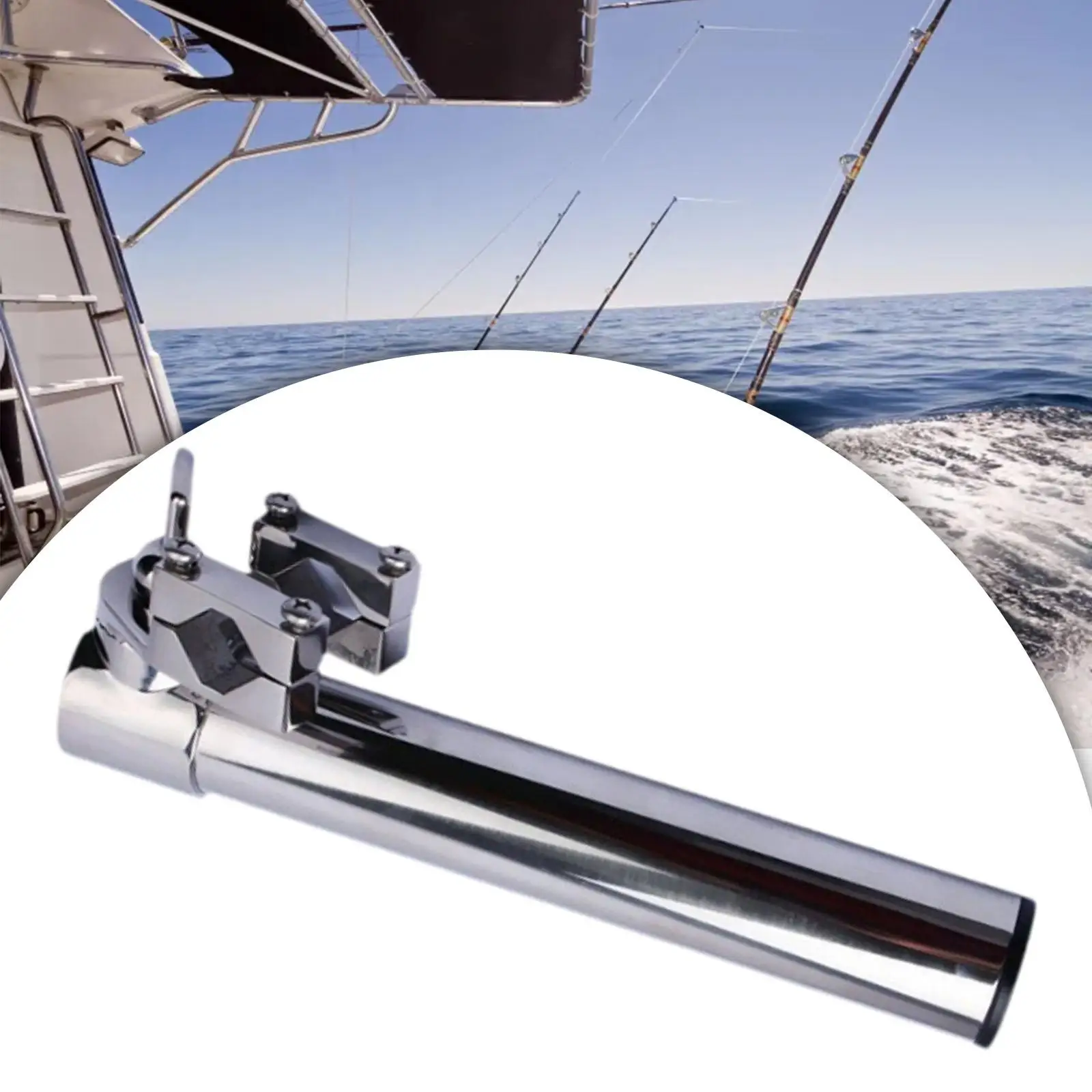 Fishing Rod Holder for Boat Rail Mounted Rotating Yacht Clamp on Stainless Steel