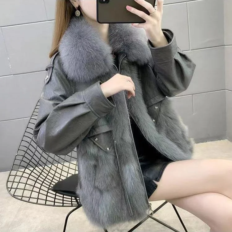 2023 Autumn And Winter New Faux Fur Coat Women's Cotton Thickened Leather Coat Youth Fashion Loose Imitation Fur Jacket