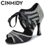 CINMIDY Ballroom Dance Shoes With Rhinestone Salsa Tango Shoes For Dancing High Heels Latin Dance Shoes Woman Indoor Sandals 2
