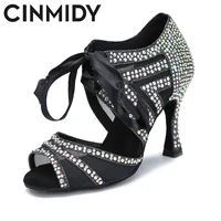CINMIDY Ballroom Dance Shoes With Rhinestone Salsa Tango Shoes For Dancing High Heels Latin Dance Shoes Woman Indoor Sandals 2