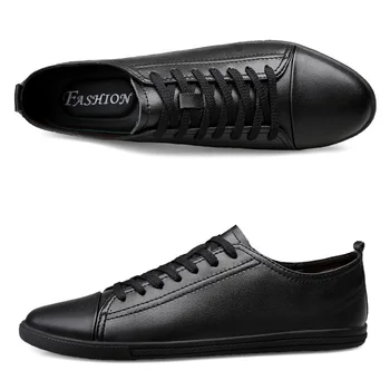 2024 Hot Sale Genuine Leather Casual Shoes Men All-match Outdoor Walking Shoes Lightweight Skate Shoes Men Flats Mens Sneakers 1