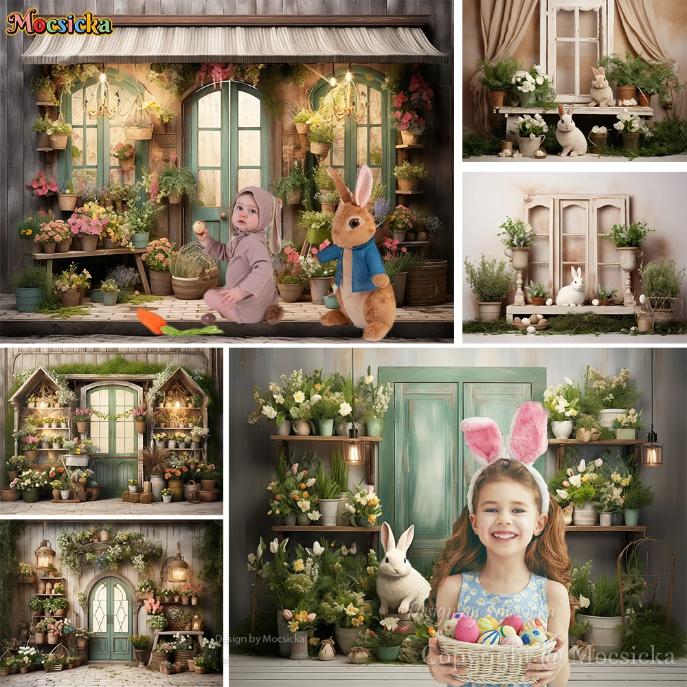 6x4ft Easter Backdrop Spring Grassland Colorful Eggs Flowers Rustic Wood Photography Background Kids Newborn Photo Shoot Baby Shower Birthday Party Banner Decorations Photo Booth Props