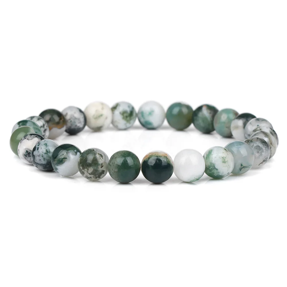 Green Beaded Natural Stone Stretch Bracelet - Healing Jewelry Gift