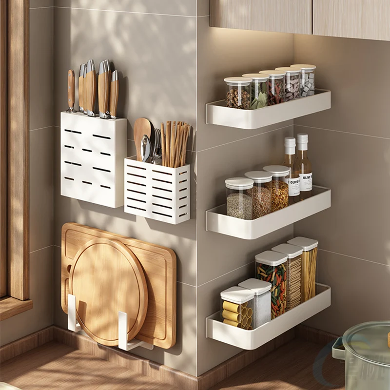 étagères à épices murales sans perçage -etagere rangement-etagere cuisine -  Aluminium - Pour salle de bain et cuisine - Noir-2 pièces - 40 cm