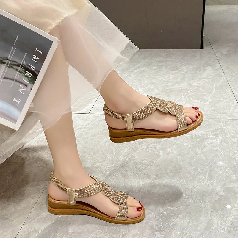 Summer New Sandals Sexy Crystal Women Shoes Wedges Roman Sandals Lady Slippers Female Sandal Elegant Open Toe Women
