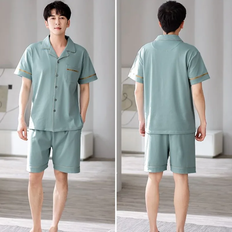 Cotton Men's Pajamas Summer Short Sleeve Shorts Thin Large Size Loose High-end Loungewear Set Cool Latest Trend Casual Sleepwear