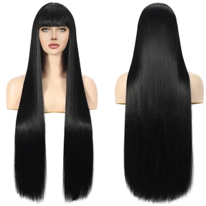 Длинный прямой черный парик с челкой, синтетические парики для женщин, термостойкие волосы, Лолита, красные парики для ежедневного Косплея