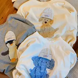 Primavera outono novas crianças manga longa t camisa dos desenhos animados meninos topos solto crianças moletom de algodão meninas t roupas de bebê 1 7 ano
