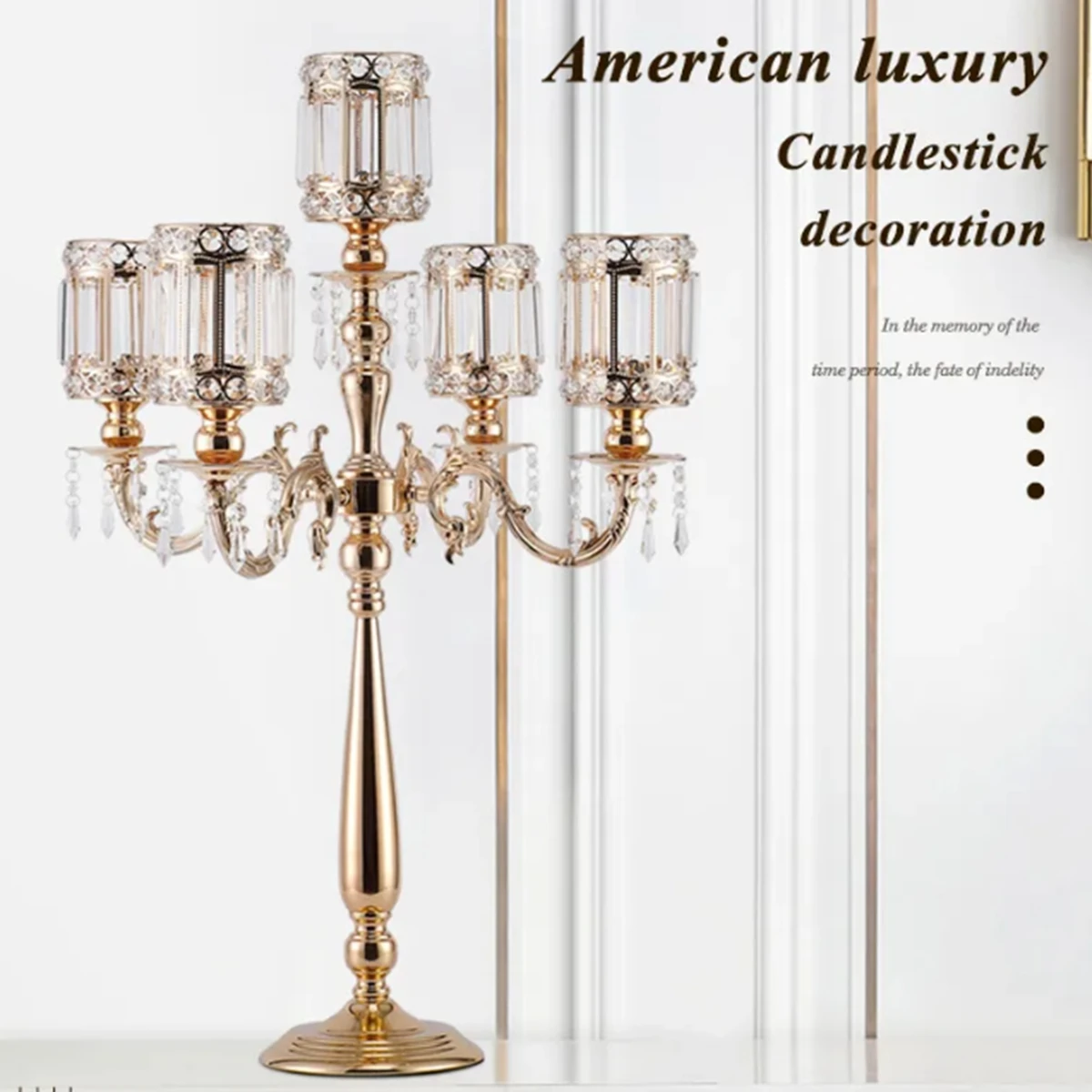 H85cm 100cm 5 arms crystal Metal Candle Holder Candlestick Tall Candelabra Wedding tabletop Decor Pillar Candlestick Decorative