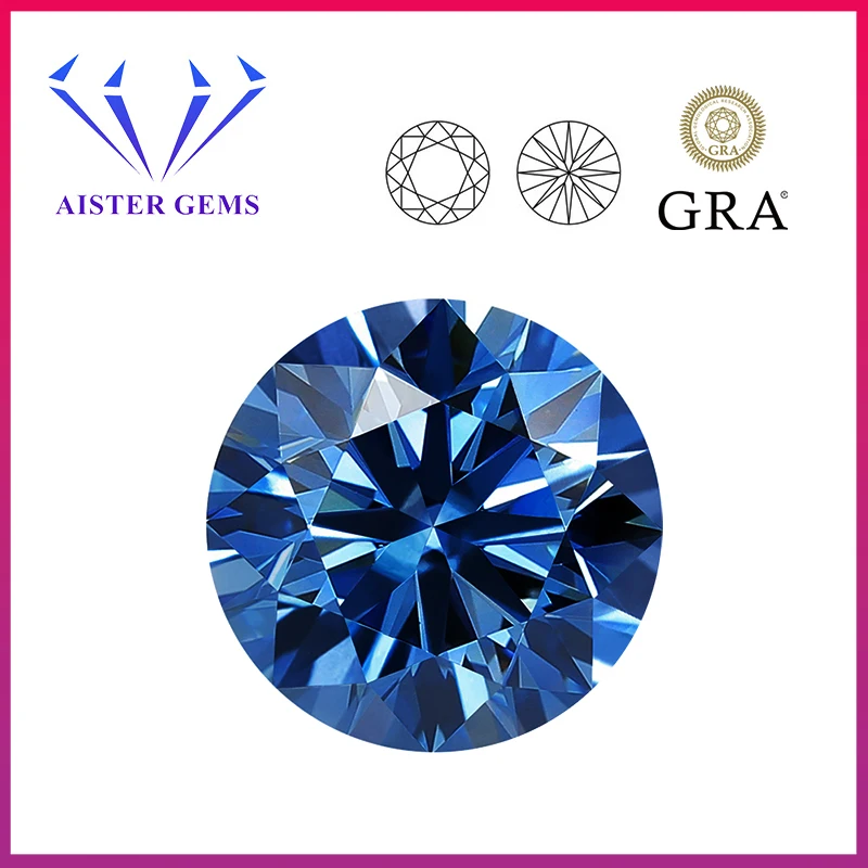 

Natural Royal Blue Moissanite Stone With Certificate 0.5-5.0ct Round Cut GRA Certified Moissanita Loose Lab Diamond Pass Tester