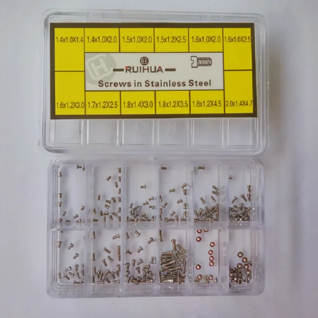 

Assortment of 240 Stainless Steel Screws for Watch Back Case 12 sizes W/Box