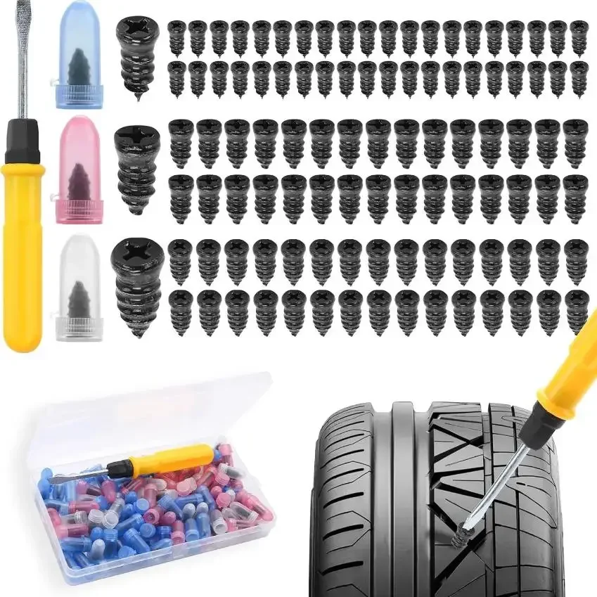 타이어용 고무 못, 오토바이 펑크 수리 키트 (드라이버 포함), 진공 타이어 고무 못, 타이어 수리 도구