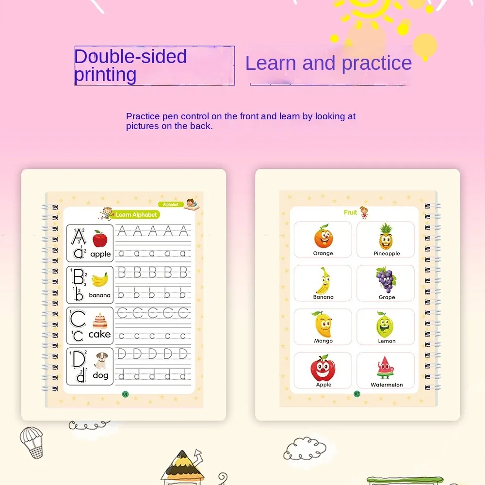 Portable English Groove Copybook for Children Control Pen Training Book English Letter Calligraphy Book