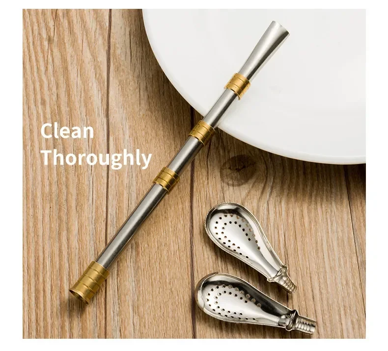 Description Picture 5 of itemDrinking Straw Yerba Mate Tea Spoon Drinkware Stainless Steel Reusable Straws Metal Washable Tea Filter Cocktail Drinkware Bar