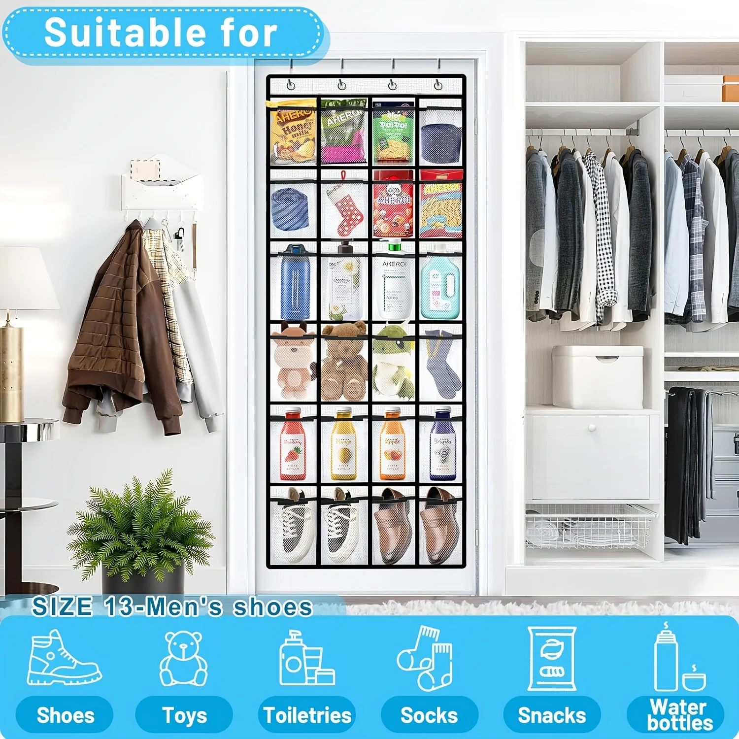 24-compartment Hanging Storage Bag Organizer,Solution For Organizing Household Items,Non-woven Breathable Mesh Window