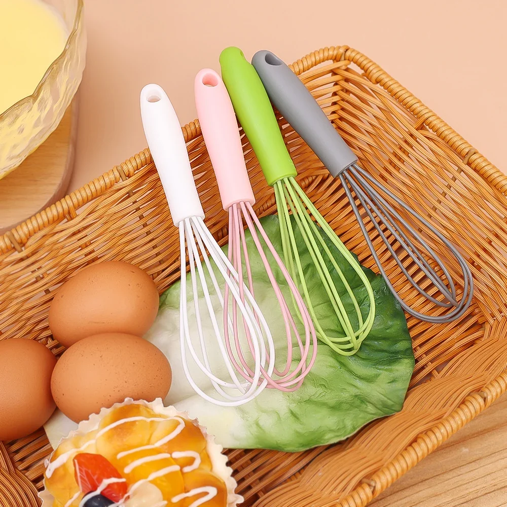 Silicone Egg Whisk Colorful Manual Egg Beater Stainless Steel Household Cream Whizzers Enduring Baking Tool Kitchen Accessories