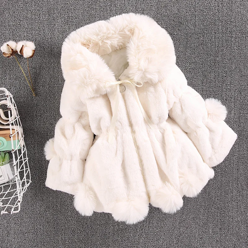 1-7 Year Baby Girls Jacket Autumn Winter Warm Faux Fur Coat For
