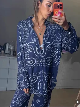 Ethnic Style Printing Shirt 2 Pieces Set Women Full Sleeves Single Breasted Blouses Pants Sets 2026 Lady Casual Vacation Outfits 1