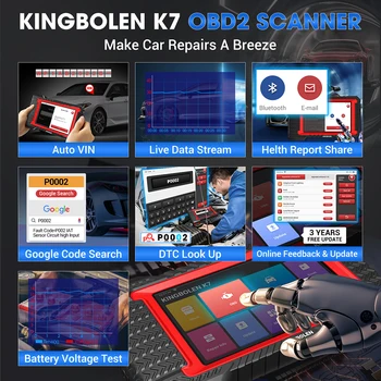 KINGBOLEN K7 Car Diagnostic Tools Full System OBD2 Scanner ECU Coding Active Test 28 Resets AF Reset 3 Years Free Workshop Tool 5