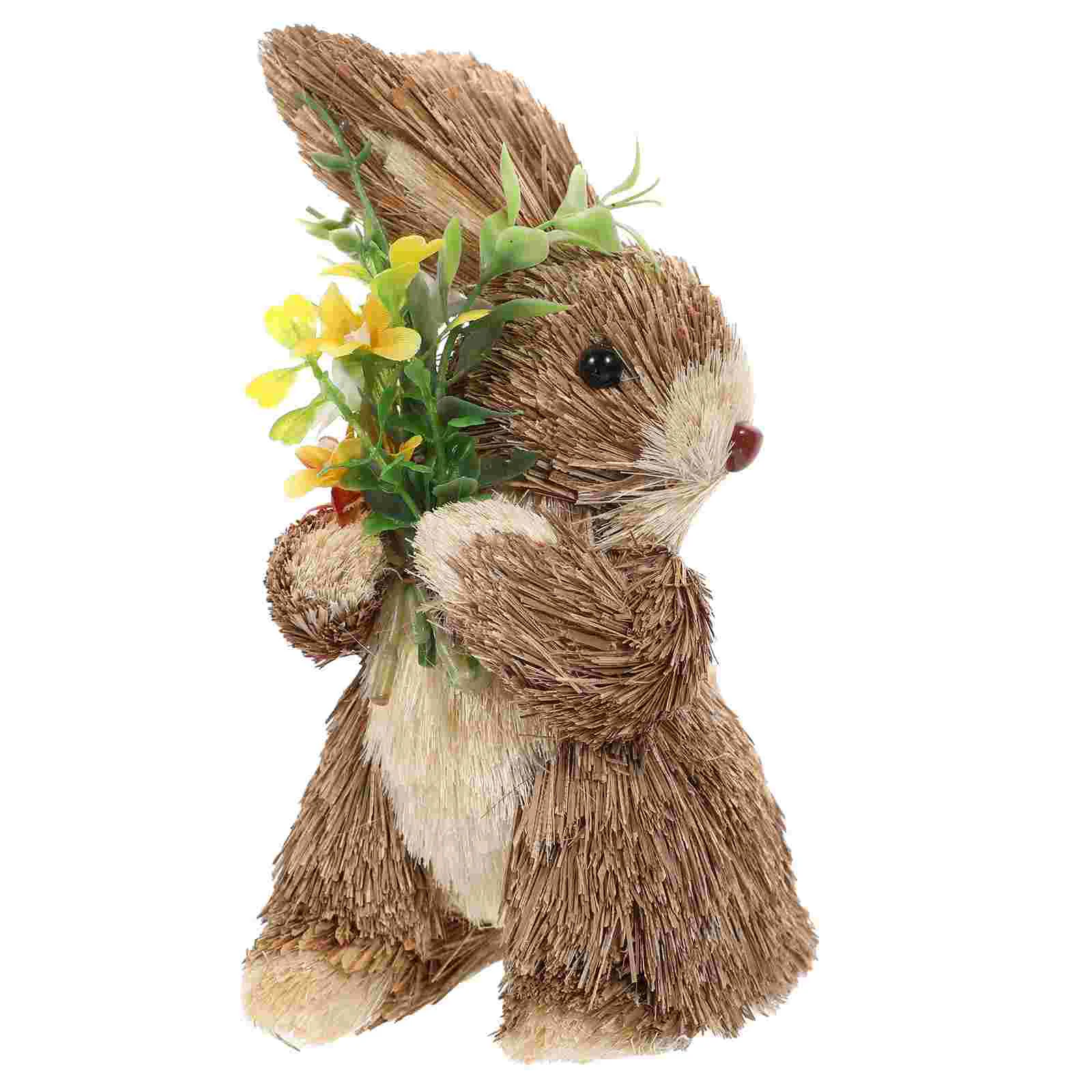 Weaving Rabbit Straw Standing Rabbit Ornament Handmade Decor Woven Animal Easter Bunny ...