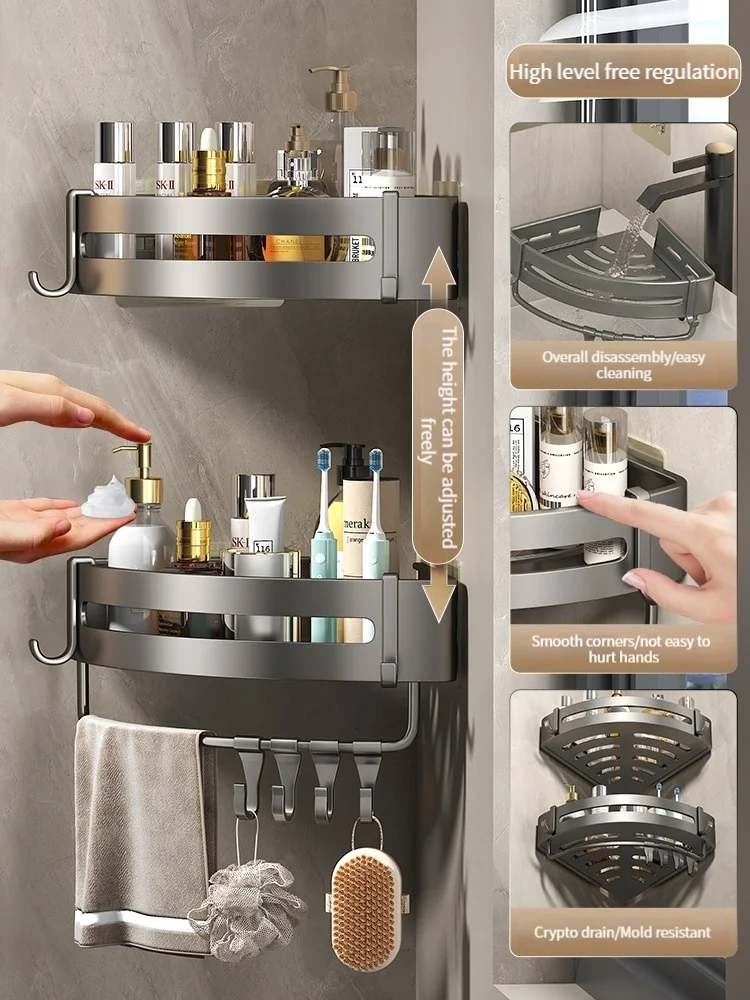 No-Drill Bathroom Storage Shelf Shampoo Makeup Storage Holder Kitchen Organizer Wall Mounted Bathroom Accessories bathroom storage shelf
