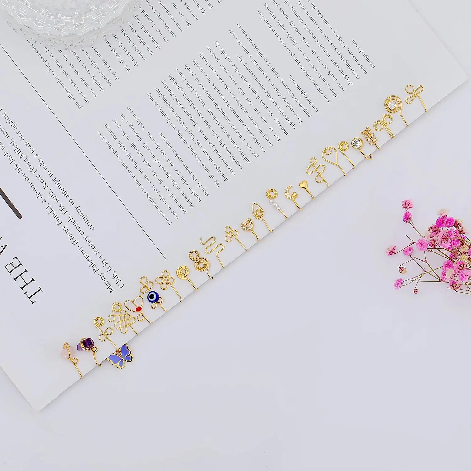 24PCS African Nose Cuffs for Women Multi-Style Faux Fake Nose Ring Non Piercing for Teen Girls Small Clip on Nose Ring Set