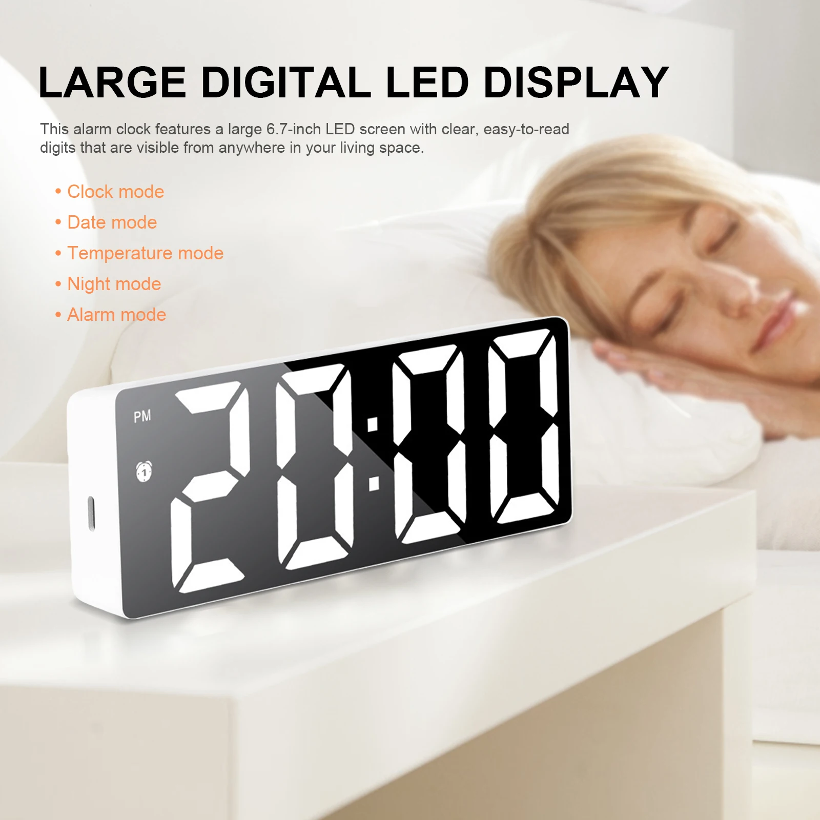 LED Display Digital Alarm Clock with Date, Temperature, and Snooze Features