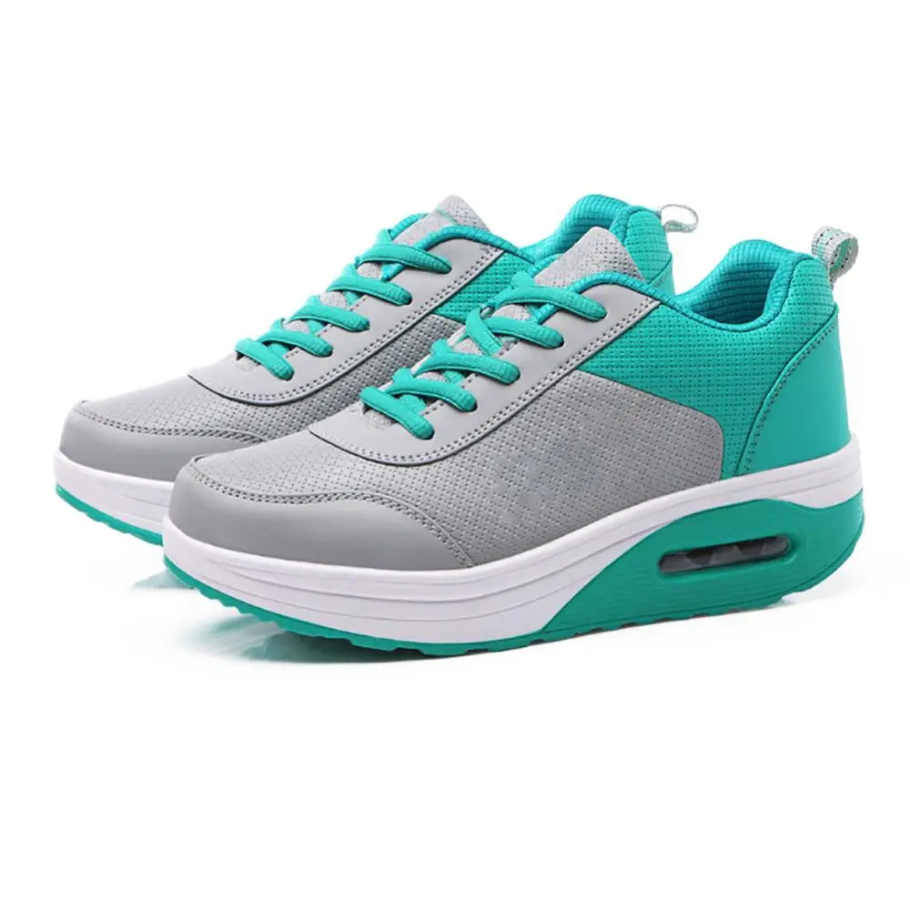 Brand Women Sports Shoes Casual Lace Up Breathable Mesh Sneakers Running Shoes Faux Leather Fitness Platform Shake