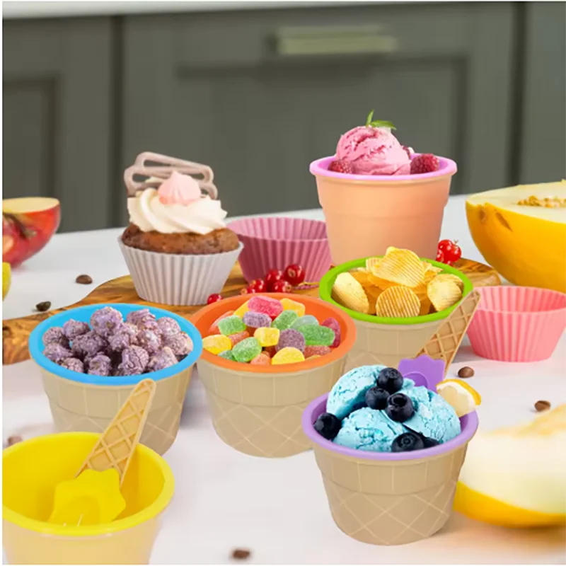 7pcs Vibrant Color Ice Cream Bowls with Spoons Dessert Sundae Dishes Set for Birthday Holiday Party Ice Cream Favor Gift Decor