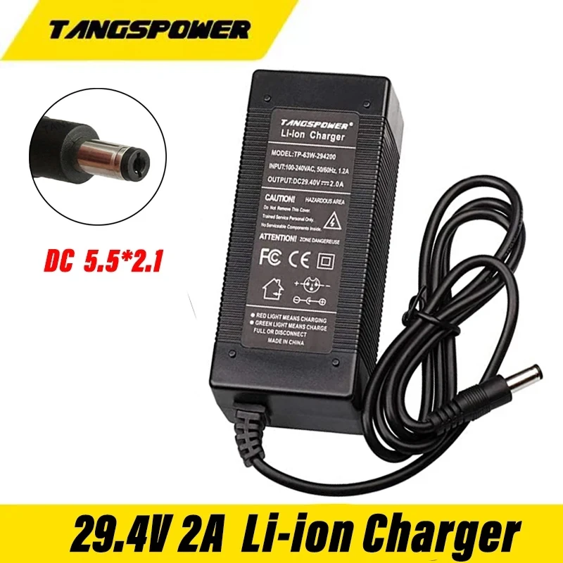 Electric Bicycle Lithium Battery Charger for 7S 24V 25.2V 25.9V Electric Scooter and Bicycle – 29.4V 2A, DC Plug. Electric Bicycle Lithium Battery Charger for 7S 24V 25.2V 25.9V Electric Scooter and Bicycle – 29.4V 2A, DC Plug.
