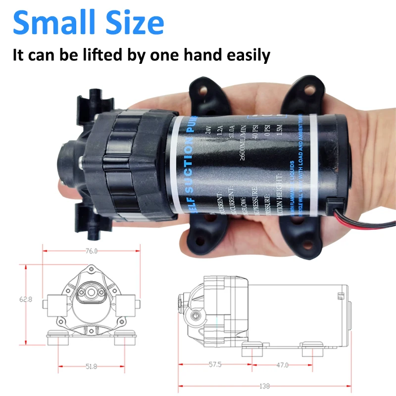 Micro Pompe Booster à Membrane Auto-Amorçante, Pulvérisateur de Jardin, Augmentation existent des Paupières, Osmose pour Purificateur d'Eau, DC 24V RO