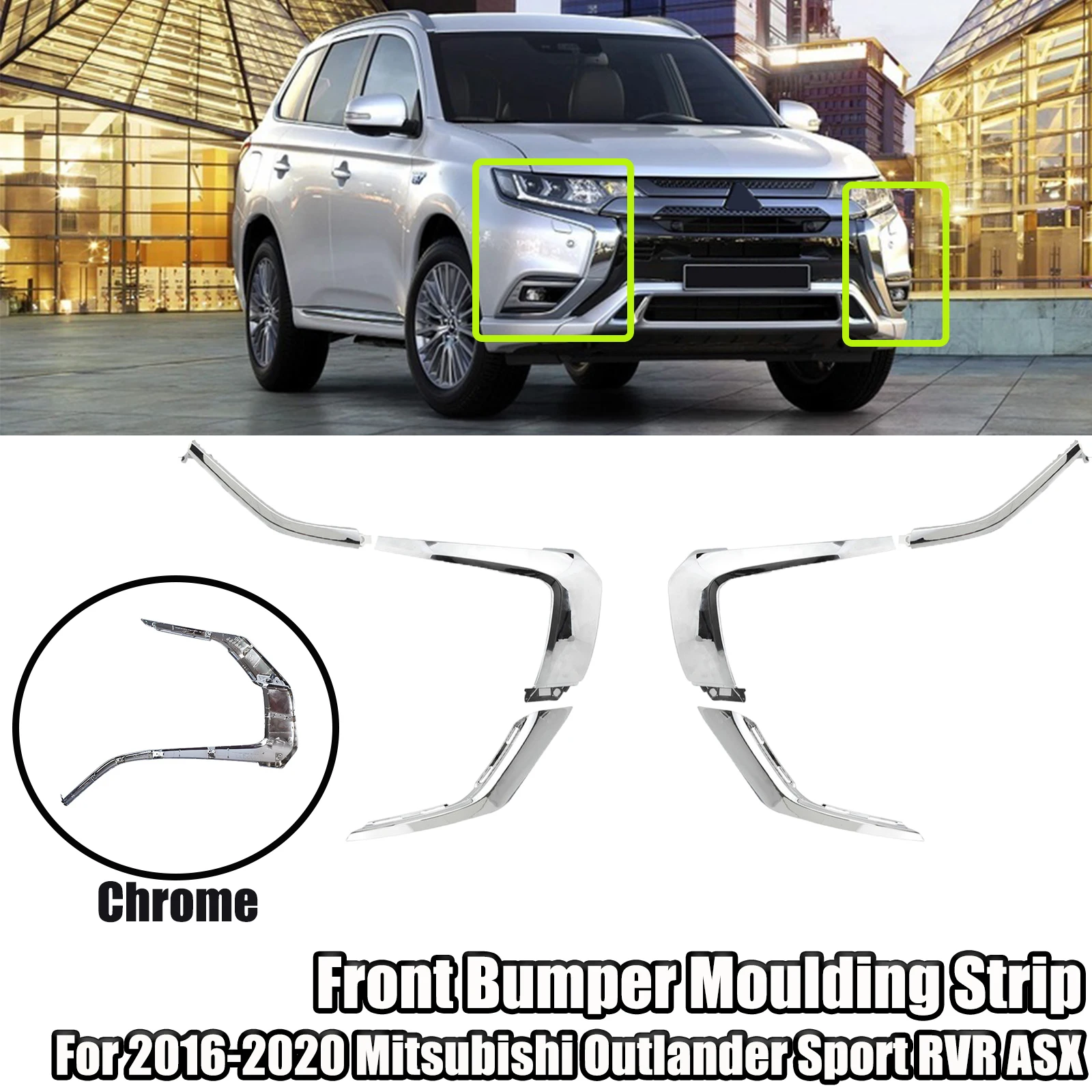 

Chrome Front Bumper Moulding Strip Trim Lower Middle Upper LH RH Fog Light For 2016-2020 Mitsubishi Outlander Sport RVR ASX