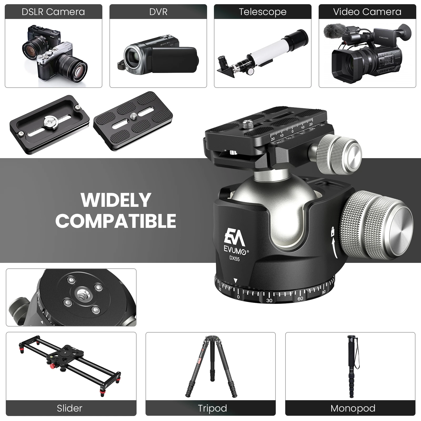 EVUMO DX55 55mm Ball Head for Panoramic Video, tripod ball head,camera panoramic head