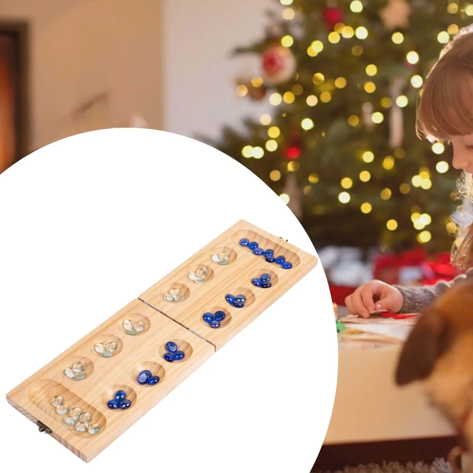 Wood Folding Mancala Board Game Portable Classic 48 Beads Set for Travel Adult Kids Ages 7+ Party Entertainment 4