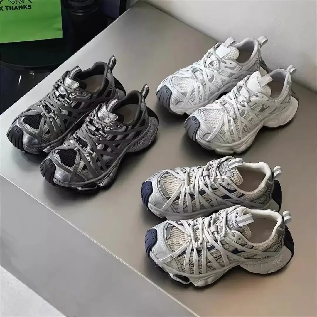 Spring Summer New Style Men Women Dad Shoes Thick Bottom Net Surface Sports Shoes Trendy Versatile Breathable Tie Shoes 4