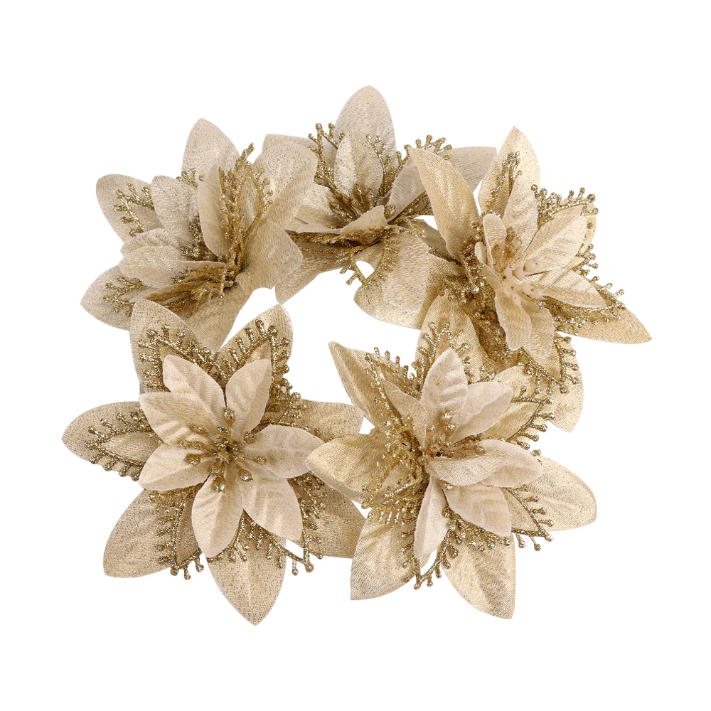 thumbnail image 1 of 5 piezas de flores navideñas con purpurina artificial, flores de Pascua, adornos para árbol de Navidad, guirnaldas DIY, decoraciones para el hogar, bodas, fiestas, regalo, 1 of 5
