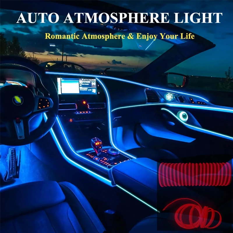 Car Interior Led Decorative Lamp EL Wiring RGB Flexible Neon Light With USB Drive Atmosphere Lamp Cold Light LED Ambient Lights
