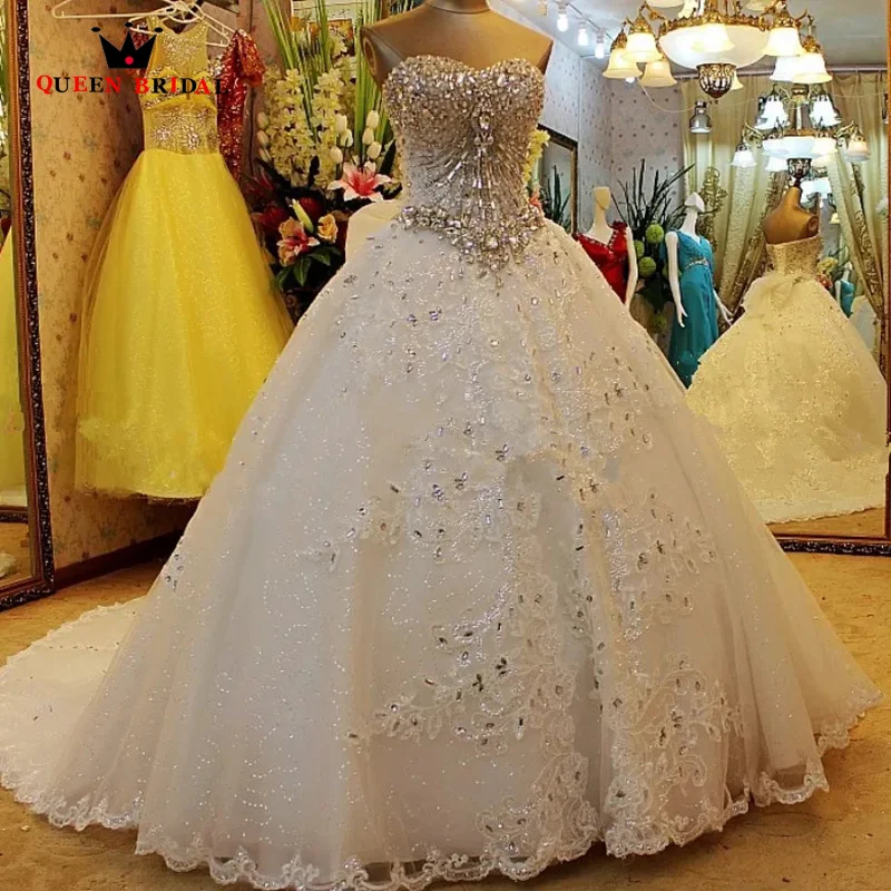 Luxury Ball Gown Fluffy Sweetheart Crystal Beading Diamond Wedding Dresses Real Photo Vestidos De Novia 2024 Custom Made WS68M