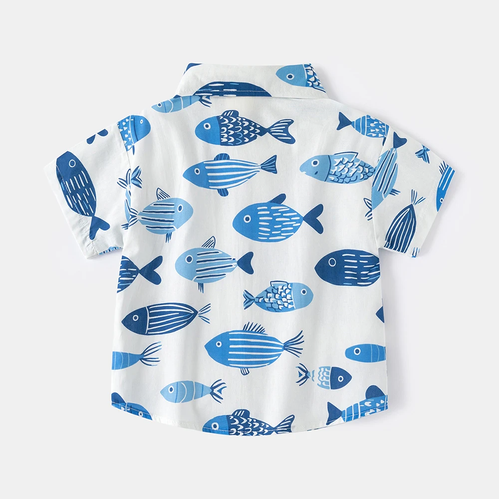 Baby Boys Girls Summer Models Full Print Short-sleeved Shirt Baby Casual Cartoon Shirt