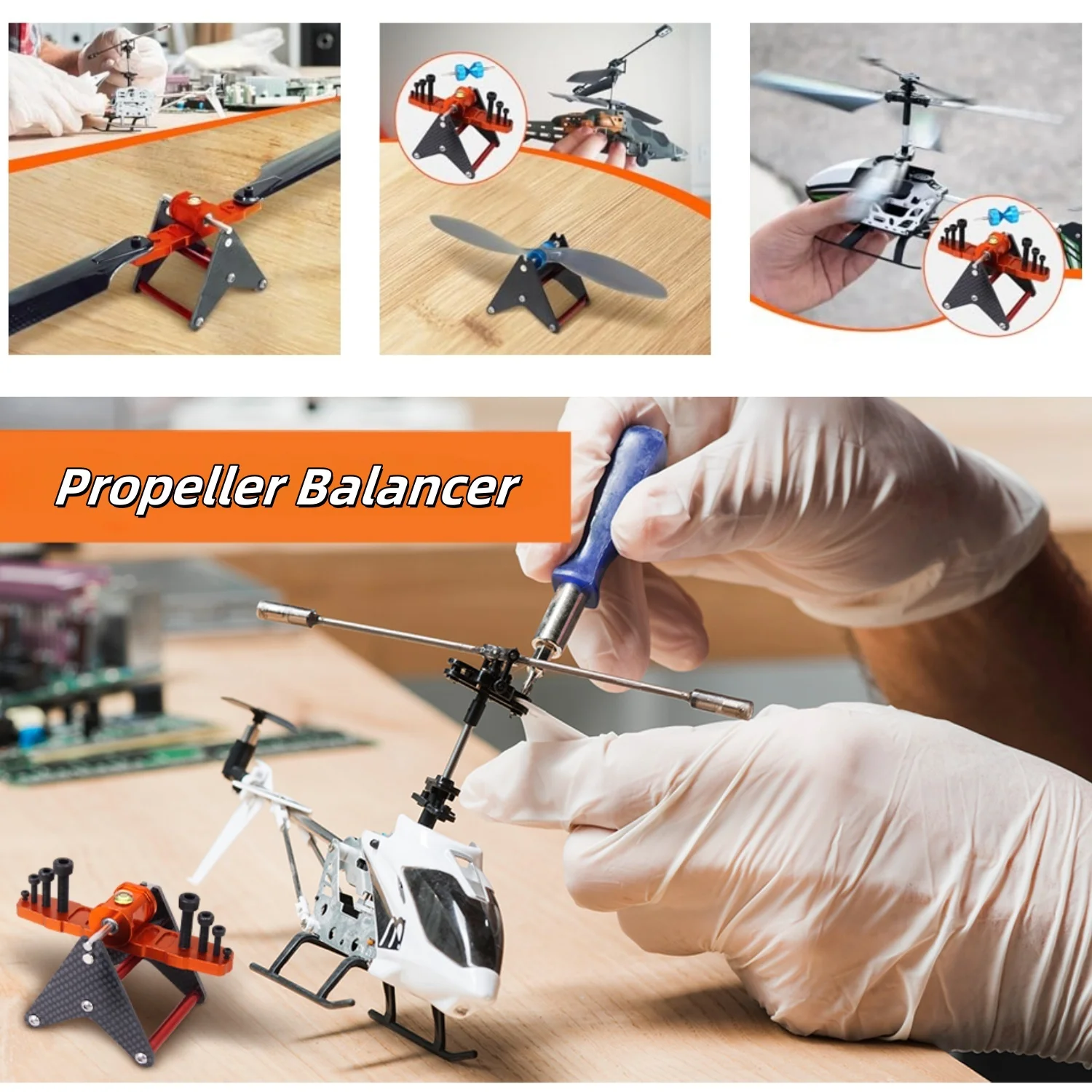Équilibreur d'hélice magnétique en aluminium CNC fixé à une pale d'hélicoptère RC Trex 500