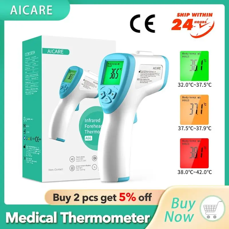 AICARE-Termômetro Eletrônico Digital Infravermelho Testa, sem Contato, Ferramenta de Medida Febre Médica para Bebê e Adultos, ao ar livre