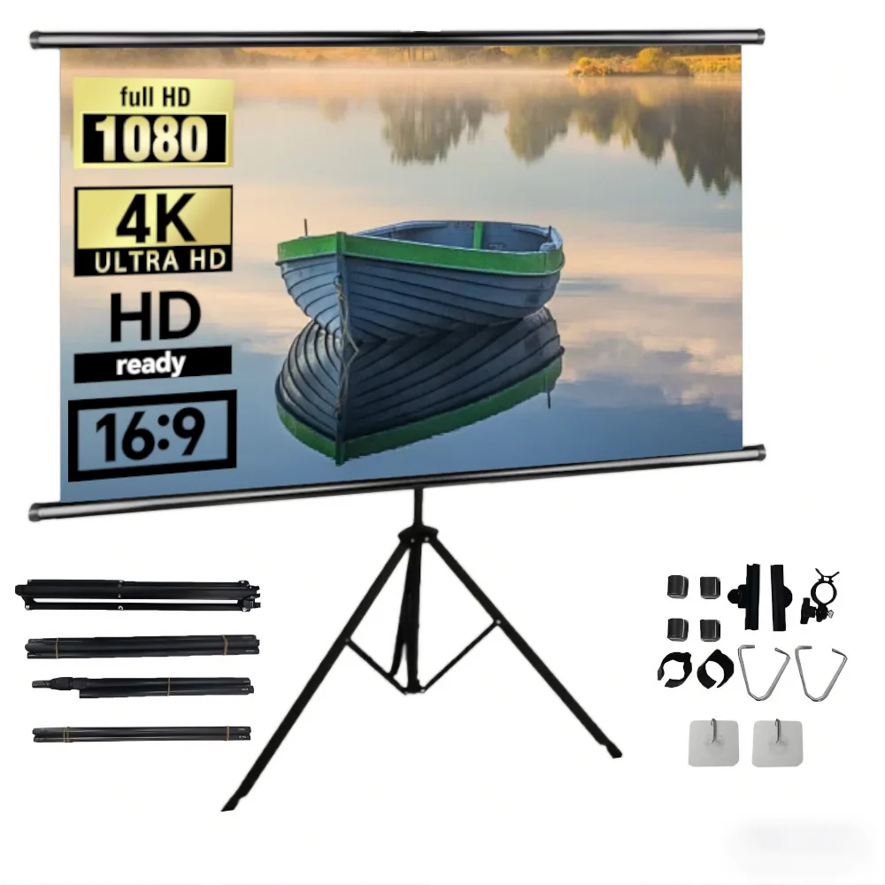 60 inches 16:9 aspect ratio Projection screen with stand foldable wrinkle-resistant washable portable for indoor projector screen projection screen