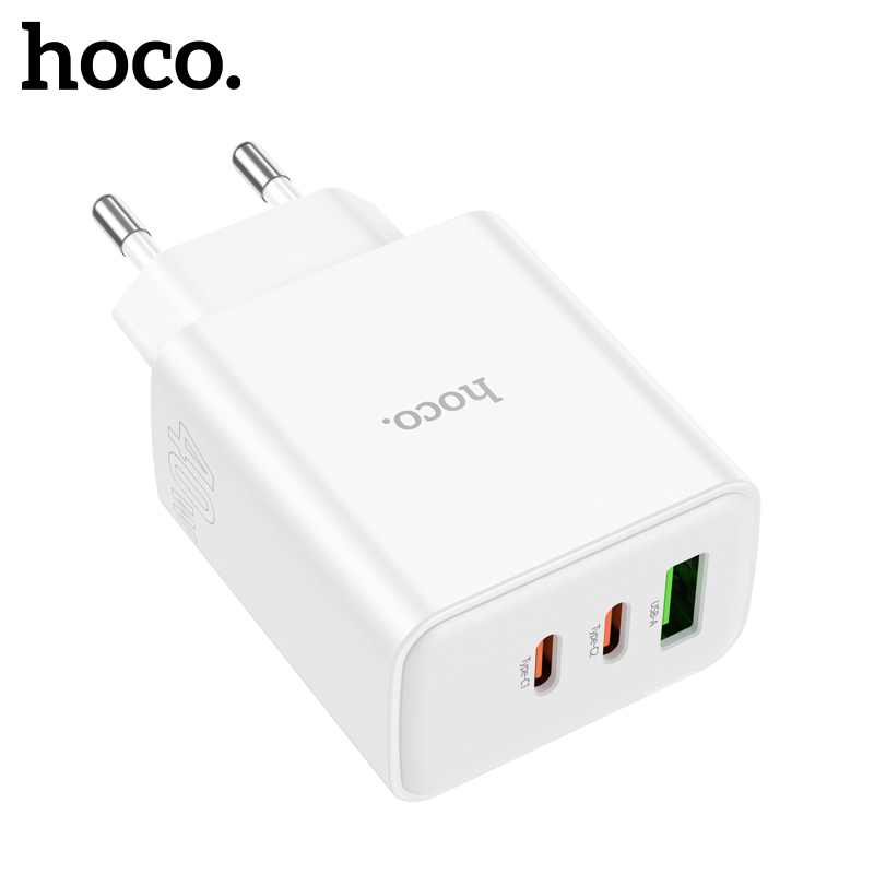 HOCO C126A PD40W Dual USB C Fast Charging Adapter For iPhone 15/14/13 Pro Max PD QC3.0 Wall Travel Phone Charger For Samsung S23